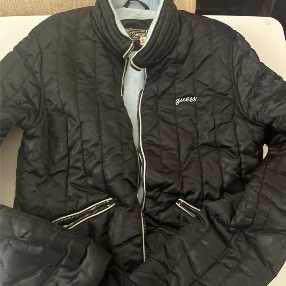 Guess Black Quilted Jacket with Zipper Accents